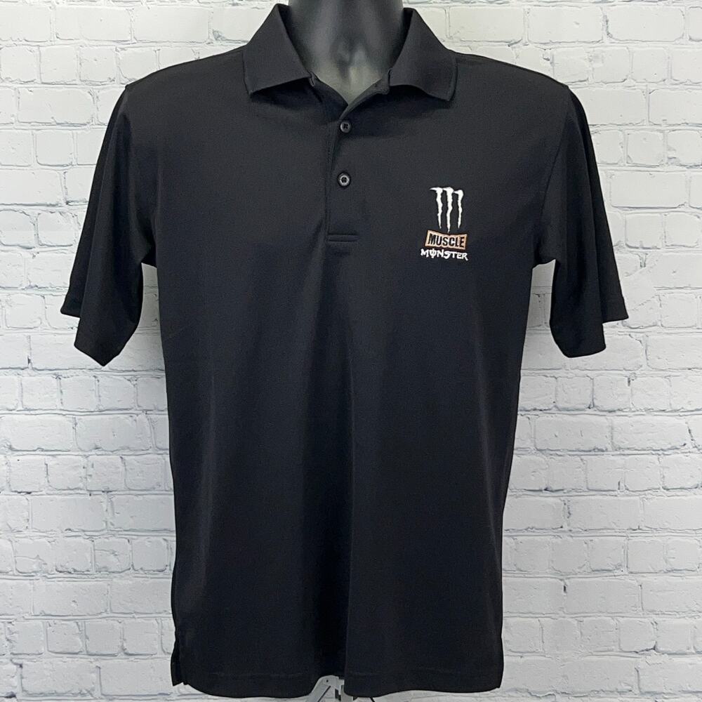 Muscle Monster Energy Logo Polo Shirt S Small Black Short Sleeve Polyester Drink